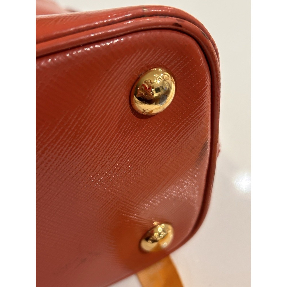 Prada Saffiano Vernice Promenade Patent Leather Orange Hand Bag Purse Top Handle - Picture 15 of 16